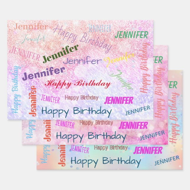 Feuille De Papier Cadeau Joyeux Anniversaire Fille Nom personnalisé Rose (Lot)
