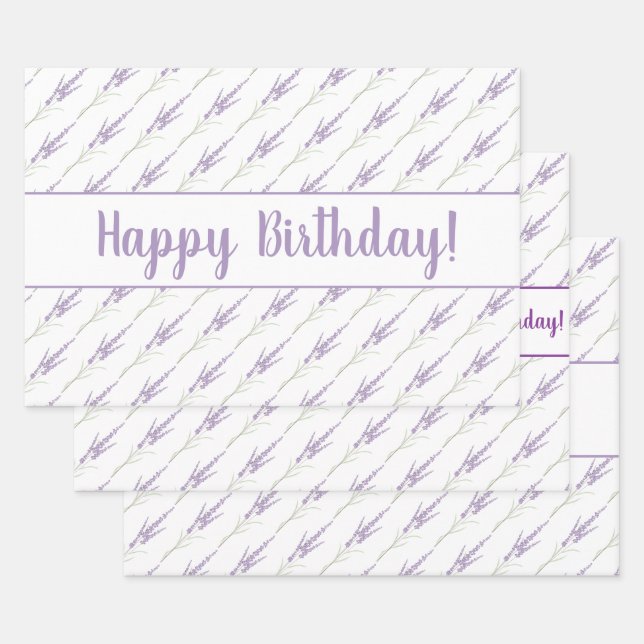 Feuille De Papier Cadeau Joyeux Anniversaire Lavender Flower Bundles (Lot)