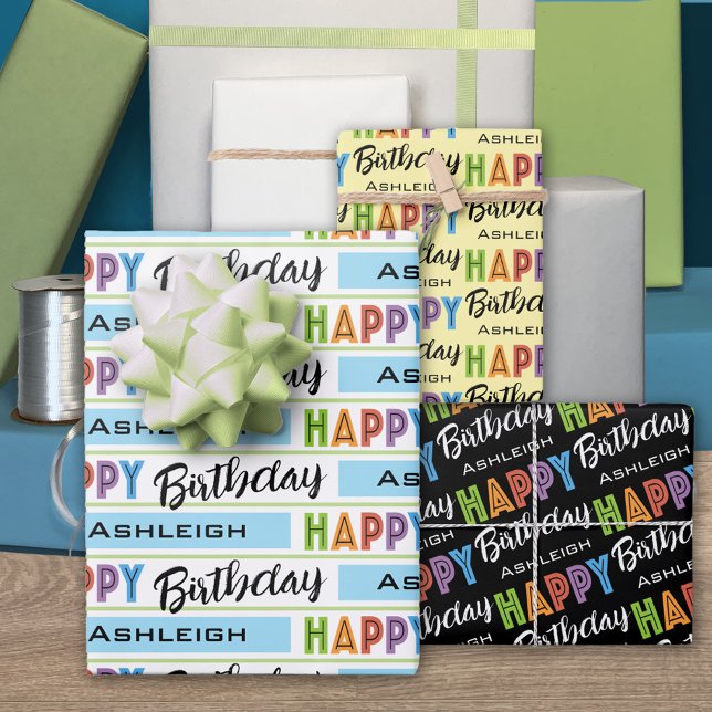 Feuille De Papier Cadeau Joyeux Anniversaire Nom de la typographie (Créateur téléchargé)