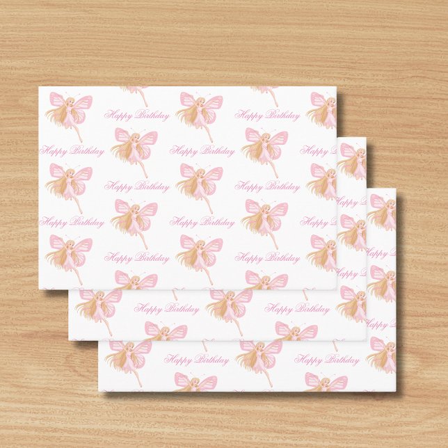 Feuille De Papier Cadeau joyeux anniversaire rose fée motif fille mignonne (Créateur téléchargé)
