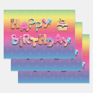 Feuille De Papier Cadeau Joyeux Anniversaire Sweet Traitements colorés