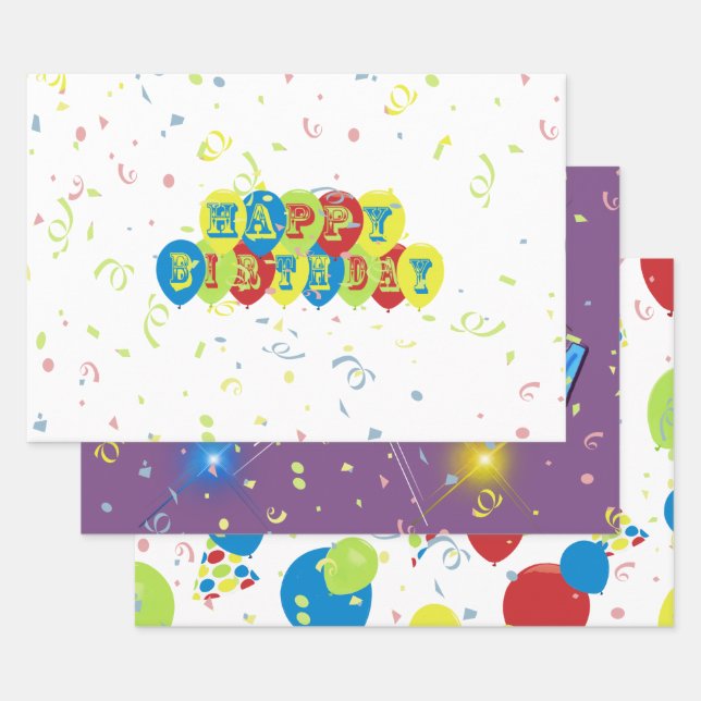 Feuille De Papier Cadeau Joyeux Ballons d'anniversaire (Lot)