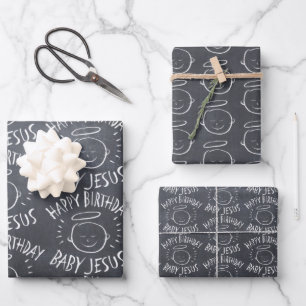 Feuille De Papier Cadeau Joyeux bébé Jésus - tableau de Noël