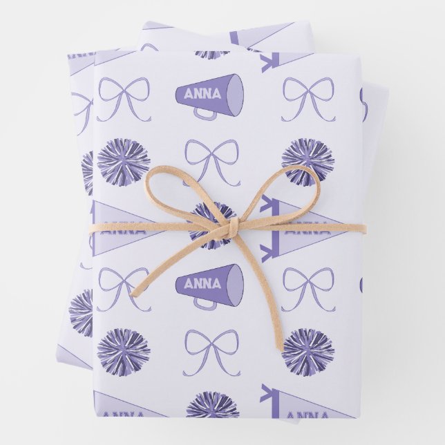 Feuille De Papier Cadeau Joyeux Camp Purple Cheerleadom Pompom Anniversaire (En situation)