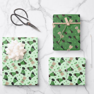 Feuille De Papier Cadeau Joyeux Chiens du Labrador Jour de la Saint Patrick