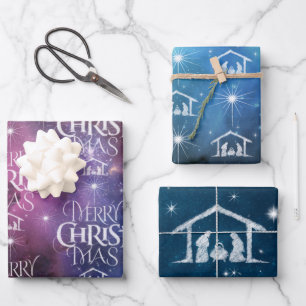 Feuille De Papier Cadeau Joyeux CHRISTmas Nativité Christian Space Galaxy