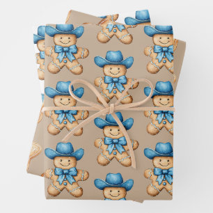 Feuille De Papier Cadeau Joyeux Cowboy en pain d'épice