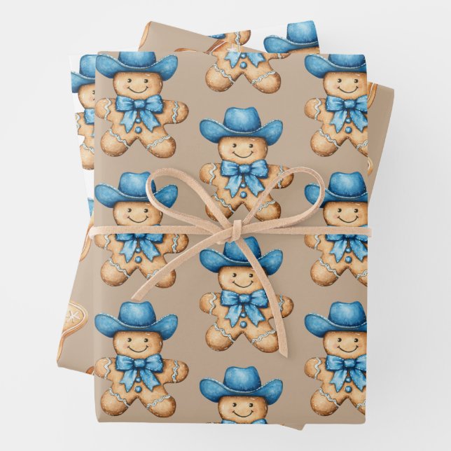 Feuille De Papier Cadeau Joyeux Cowboy en pain d'épice (En situation)
