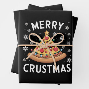 Feuille De Papier Cadeau Joyeux Crustmas Pizza Noël Arbre de Noël Cadeaux