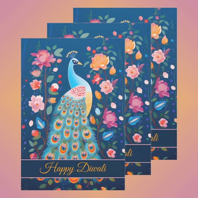 Feuille De Papier Cadeau Joyeux Diwali Peacock & Flowers (Créateur téléchargé)