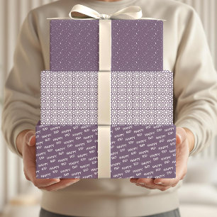 Feuille De Papier Cadeau Joyeux Eid Kids Purple Moon Star Motif Citation