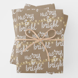 Feuille De Papier Cadeau Joyeux et brillant or de Noël Lumières d'arbre Kra