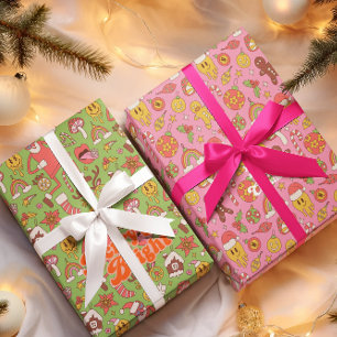 Feuille De Papier Cadeau Joyeux et lumineux   Fêtes de Noël rétro coloré