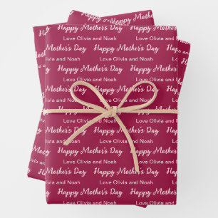 Feuille De Papier Cadeau Joyeux fête des mères Pink Script Nom du Pont