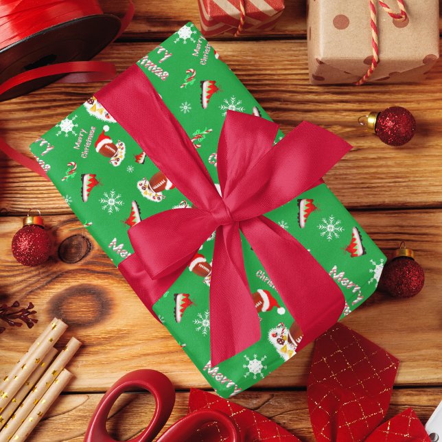 Feuille De Papier Cadeau Joyeux Football de Noël avec Motif Snack (Créateur téléchargé)