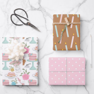 Feuille De Papier Cadeau Joyeux gâteau d'anniversaire bougie et Motif de po