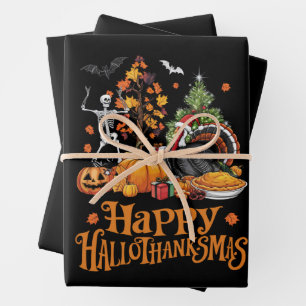 Feuille De Papier Cadeau Joyeux Hallothanksmas Joyeux Halloween Thanksgivin
