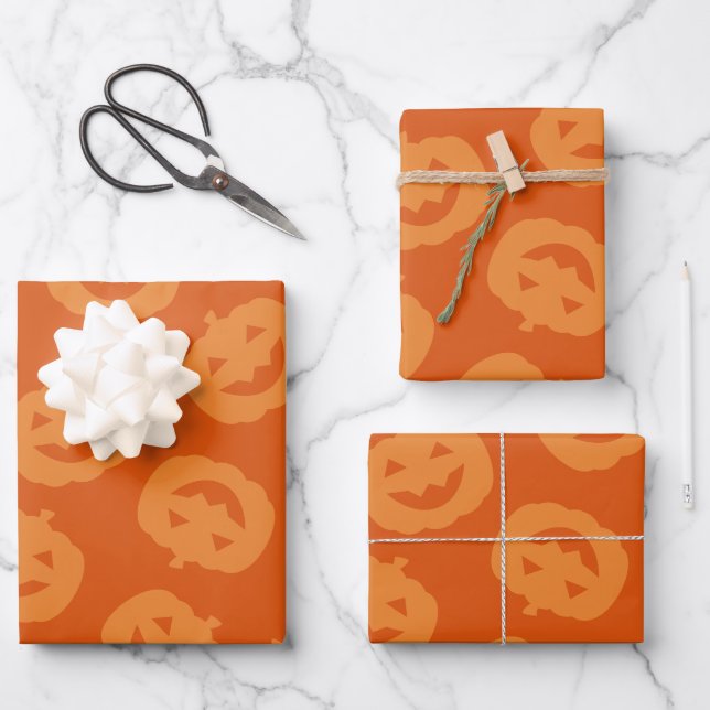 Feuille De Papier Cadeau Joyeux Halloween Motif Citrouille Éffrayant (Recto)