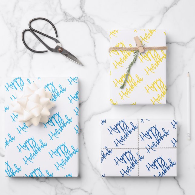 Feuille De Papier Cadeau Joyeux Hanoukka Moderne Typographie de vacances (Recto)
