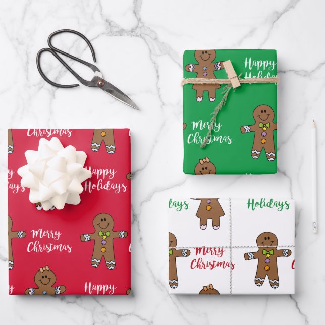 Feuille De Papier Cadeau Joyeux homme en pain d'épice de Noël  (Recto)