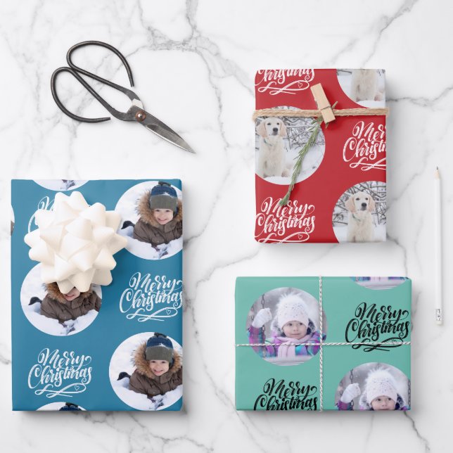 Feuille De Papier Cadeau Joyeux jeu de photos personnalisé de Noël 3 (Recto)