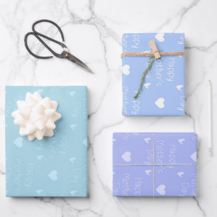 Feuille De Papier Cadeau Joyeux jeu de thème bleu de la fête des Mères de 3