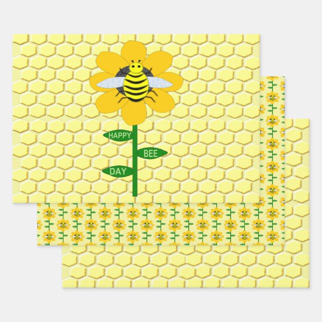 Feuille De Papier Cadeau Joyeux Jour des abeilles Anniversaire Bumblebee (Lot)