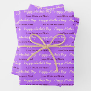 Feuille De Papier Cadeau Joyeux Jour des Mères Script Pale Purple Nom du Fo