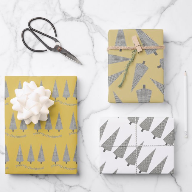 Feuille De Papier Cadeau Joyeux Joyeux Joyeux Noël Motif d'arbre (Recto)