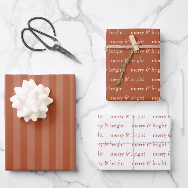 Feuille De Papier Cadeau Joyeux & Joyeux Noël en terre cuite (Recto)