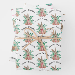 Feuille De Papier Cadeau joyeux lapin d'aquarelle de Pâques 3 motifs différ