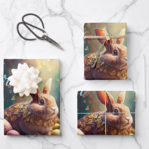 Feuille De Papier Cadeau Joyeux lapin de Pâques avec oeufs de Pâques