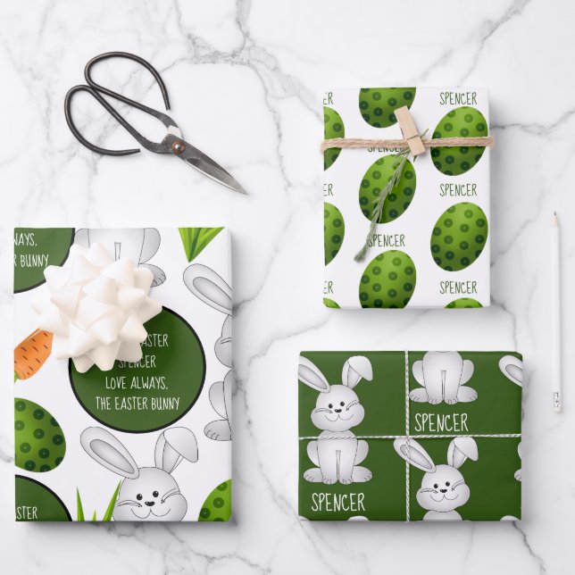 Feuille De Papier Cadeau Joyeux lapin de Pâques personnalisé (Recto)