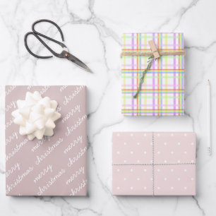 Feuille De Papier Cadeau Joyeux Motif de Noël Rainbow Blush Pastel