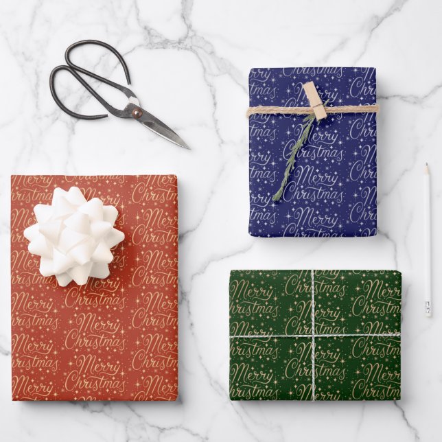 Feuille De Papier Cadeau Joyeux Motif de script de Noël (Recto)