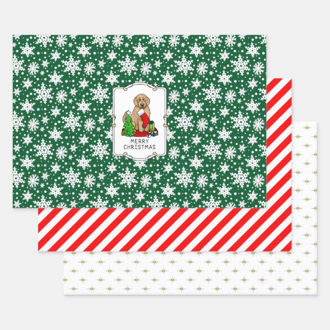 Feuille De Papier Cadeau Joyeux Noël 2 Goldendoodle (rouge doré) mignonne (Lot)