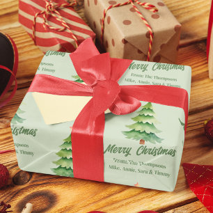 Feuille De Papier Cadeau Joyeux Noël aquarelle arbre personnalisé