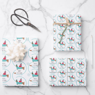 Feuille De Papier Cadeau Joyeux Noël au dachshund mignon