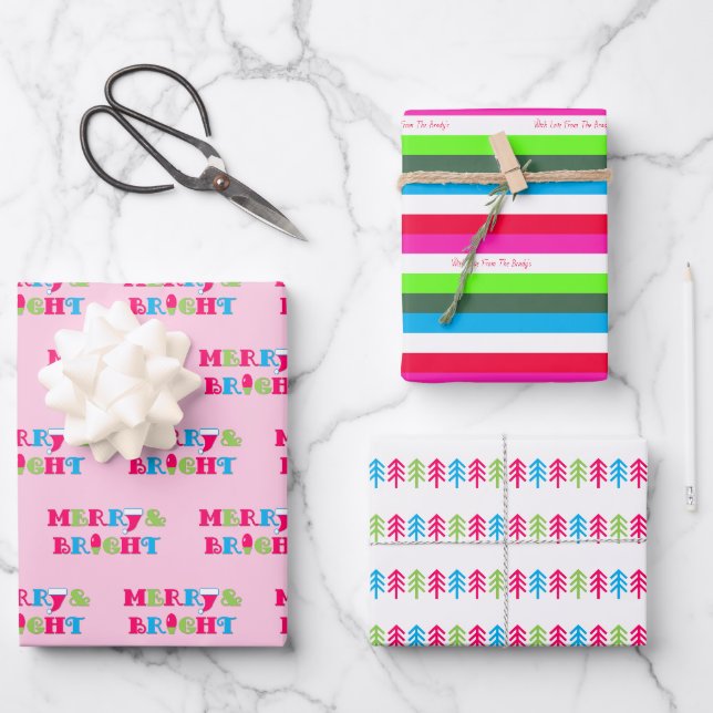 Feuille De Papier Cadeau Joyeux Noël au Pastel Neon Lumineux (Recto)