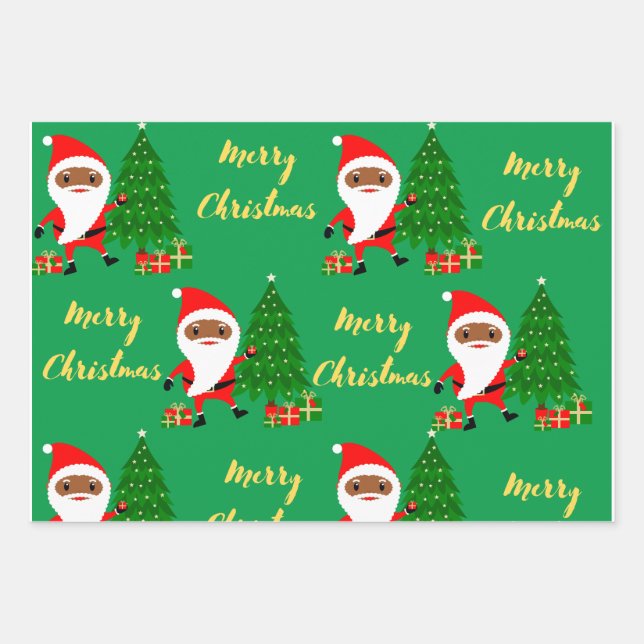 Feuille De Papier Cadeau Joyeux Noël Black Père Noël (Devant)