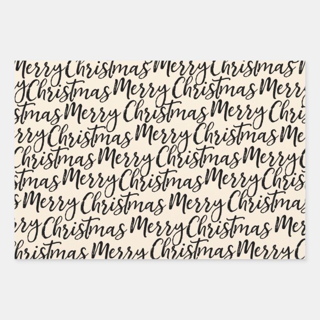 Feuille De Papier Cadeau Joyeux Noël Calligraphie Motif Black Creme (Devant)