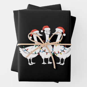 Feuille De Papier Cadeau Joyeux Noël Chapeau de Père Noël Canards Vacances 