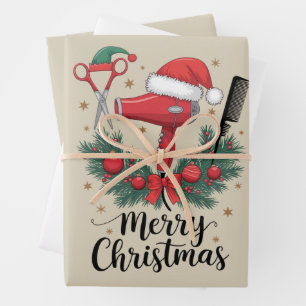 Feuille De Papier Cadeau Joyeux Noël Coiffeur Coiffeuse Noël Cheveux 