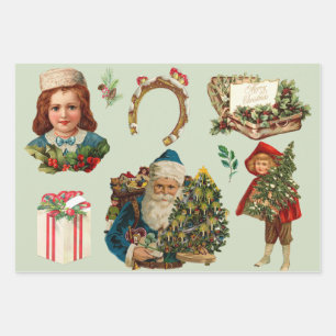 Feuille De Papier Cadeau Joyeux Noël Collage Vintage avec Père Noël