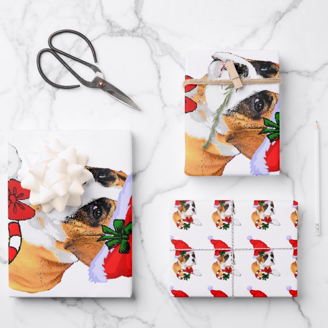 Feuille De Papier Cadeau Joyeux Noël de chien de boxe (Recto)