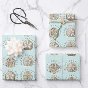 Feuille De Papier Cadeau Joyeux Noël Dollar de sable Turquoise Motif