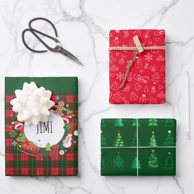 Feuille De Papier Cadeau Joyeux Noël et Bonne Année ! Motif écossais (Recto)