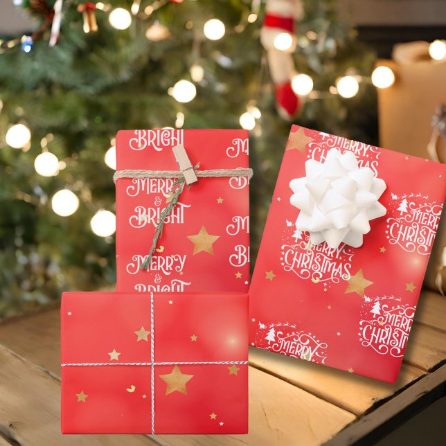 Feuille De Papier Cadeau Joyeux Noël étoilé rouge (Créateur téléchargé)