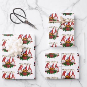 Feuille De Papier Cadeau Joyeux Noël Gnomes Tendance Adorable Vacances