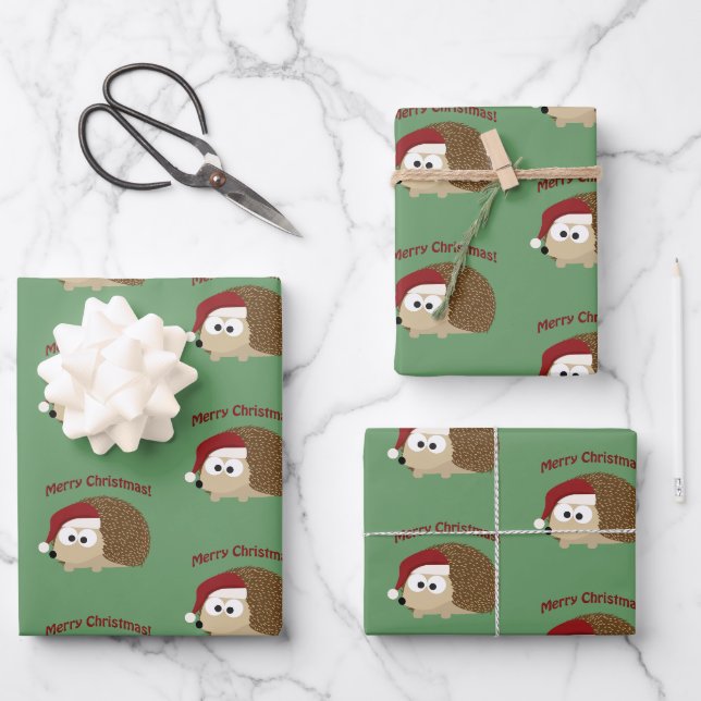 Feuille De Papier Cadeau Joyeux Noël! Hérisson (Recto)
